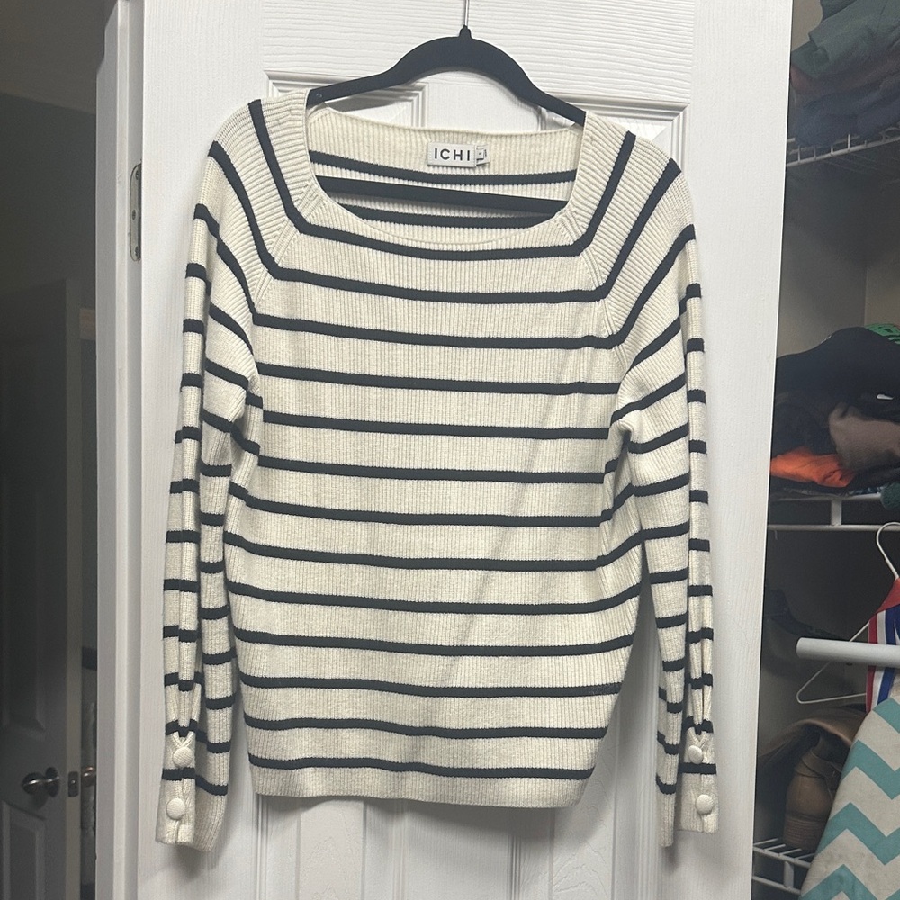Cream & Black Striped Knit Sweater